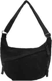 [Generic] Corduroy Crescent Bag Solid Color Women Hobo Bag Zipper Handbag with Pockets Everyday Sling Bag for School Travel Work