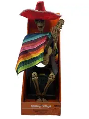 Spooky Village Halloween Animated Mariachi Skeleton W Guitar Plays La Bamba NEW