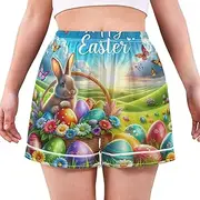 [RPLIFE] Easter Rabbit Colorful Eggs Pj Shorts, Cute Ladies Shorts with Pockets S-XXL
