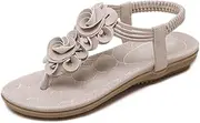 [Gikleihwy] Women's Flats Slides Flowers Flip Flops Sandals Summer Casual Beach Sandal Outdoor Elastic Strap Sandals Non-Slip Sandals