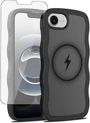 Phone Case for iPhone 16e/SE 2025/SE 4 Cell Cover with Screen Protector Slim Magnetic Shockproof TPU Protective fit for Magsafe Wavy Frame Matte i Phone16e i16e 16 e SE4 4th Generation 16eCase Black