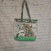 NWT ED Hardy Clear 100% PVC Green Mary Large Tote Bag W/ Clear Zip Bag