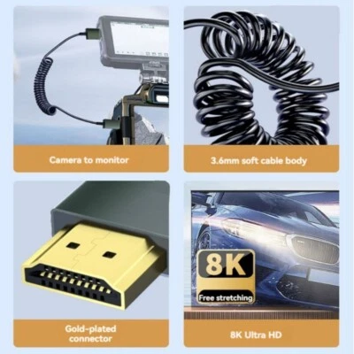 HDTV Male to Male Extension Spring Flexible Cord A to A High Speed 8K for Camera