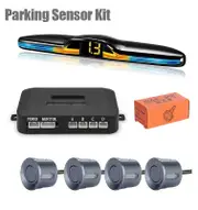 LED Parking Sensor System Backlight Parktronic Monitor Display Kit Backup Detector Assistant 4 Probes Grey Sensors