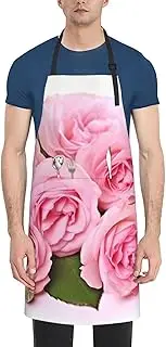LHBWCVN Red Fresh Roses Apron for Adults, Waterproof Cooking Aprons with 2 Pockets, Adjustable Bib Apron for Dishwashing, Long Kitchen Apron for Women Men Work Aprons for Dog Grooming, Black