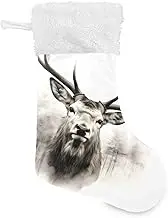 XYMZR Christmas Stocking Grey Elk Forest White 18” Christmas Stockings with Plush Faux Fur Cuff Decoration for Holiday Family Party, Multi-colored