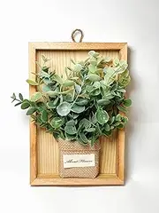 Midrodlle Artificial Eucalyptus Hanging Plant Wall Decor, 22.8 x 15.5 cm Wooden Frame Box, Faux Tropical Leaves for Home, Office, Living Room, Bathroom, Farmhouse, Bedroom, Kitchen Decorations