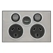 Clipsal Saturn Series Two Gang Powerpoint With Single Usb Charger 10Amp Horizontal Horizon Silver - 4025USBC-HS