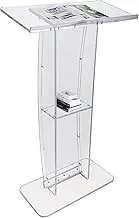 VEVOR Acrylic Podium, 47" Tall, Clear Acrylic Podium Stand with Wide Reading Surface & Storage Shelf, Floor-Standing Clear Pulpits Acrylic for Church Office School