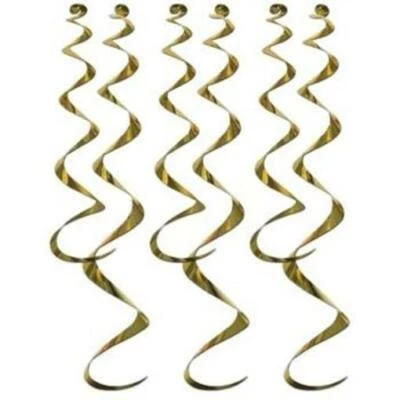 Gold Hanging Twirly Whirlys 6 Per Pack Foil Hanging Decorations Party Supplies