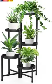 5-Tier Metal Plant Stand - Foldable Tall Corner Shelf for Indoor/Outdoor Use - M