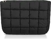 [Teaaha] Quilted Makeup Pouch Bag Preppy Aesthetic Travel Toiletry Pouches, Puffy Cosmetic Bags for Women, Checkered Puffer Make up Brushes Bag Organizer Wallet, Portable Travel Essentials, Black, Black