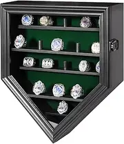 Sboitflmm 19 Slot Baseball Championship Ring Display Case - Wall Mountable Wooden Organizer with Glass Door and Lock for Sports Champion Rings in Black Finish