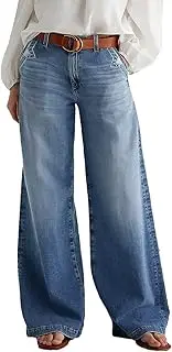 [Flamingals] Wide Leg Jeans for Women Trouser Jeans Wash Stitch Decor Baggy Jeans Without Belt