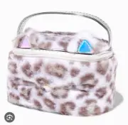 Claire’s Leopard Plush Pink Kitty Cat Tiger Make Up Cosmetics Bag Nwt
