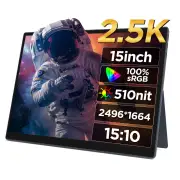 HAILESI 15 Inch FHD 2496*1664P Portable Monitor Computer Gaming Display 510nit 60Hz 100% sRGB IPS Mini HD Type-C Externa