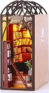 SYOSOF DIY Book Nook Kit, 3D Wooden Puzzle Booknook, DIY Dollhouse Booknook Bookshelf Insert Decor, Bookends Model Build-Creativity Kit with Furniture and LED Light for Home Desk Décor (Library)