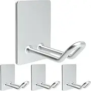 Linone Adhesive Hooks,Stainless Steel Towel Hook,Sticky Towel Hangers for Kitchen Bathroom,Bathroom Wall Door Hooks for Hanging Towel Robe Hat Coat(Silver)