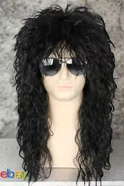 Men’S 80S Wig Black Mullet Wigs Halloween Costume Male Wig Punk Heavy Metal