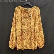 NWT Wmns TORRID Yellow Patterned Chiffon Puff Sleeve Tie Front Blouse Sz 1X