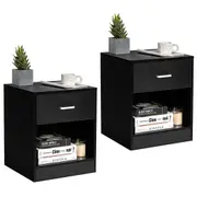 Giantex 2x Wood Nightstand Bedside Table Storage Cabinet w/Drawer & Open Shelf Black