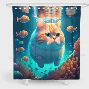 Cute Cat Shower Curtain Set for Kids Bathroom, Funny Orange Garfield Swimming