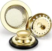 Mudder 3 Pcs Kitchen Sink Stopper Strainer Garbage Disposal Plug, Stainless Steel Universal Anti-Clogging Kitchen Sink Filter Sieve Basket Strainer, Wide Rim for Kitchen Sink Drain (Light Gold)