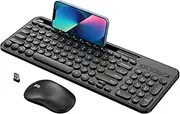 Wireless Keyboard and Mouse Combo - Computer Keyboard with Phone Holder, 2.4GHz Cordless Silent Keyboard Mouse Combo for Laptop, PC, Mac, Windows