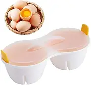 Microwave Egg, Nonstick Poached Maker, 2-Cavity Cooker Poached with Lid, Heat-Resistant & Sturdy Kitchen Gadget for Quick & Easy Cooking, 22x8.7x11 cm, Yellow and Blue