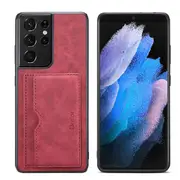 Denior For Samsung Galaxy S23 Ultra Leather Case with Elastic Wallet Card Holder Slot Pocket Cover - Red