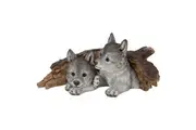 Northcote Pottery Resin Wolf Pups Under Tree Stump Garden Outdoor Decor