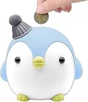 Kids Piggy Bank, SAYTAY Cute Cartoon Penguin Anti-Fall Coin Bank, for Children Gift Or As Home Decoration (Blue)