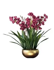 [Vicky Yao] Real Touch PEVA Purple Cymbidium Orchid arrangement in gold pot