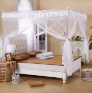 Solid White Ruffled Four 4 Post Bed Canopy Netting Curtains Sheer Panel ANY SIZE