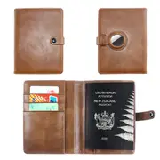 Passport Holder Travel Passport Wallet with Protective Case for AirTag -Brown