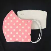 Polka Dot Face Mask - Light Pink /White - Double Layer with PM 2.5 Carbon Filter