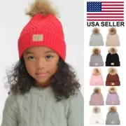 C.C Kids Diagonal Stripes Criss Cross Cable Knit Soft Pom Beanie Hat 2-6yr