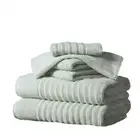 Green Combed Cotton Absorbent Textured 6 Piece Towel Set