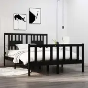 NNEVL Bed Frame Black Solid Wood 137x187 Double Size