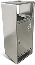 Garbage Cans 40L Indoor/Outdoor Trash Can Silver Square Metal Trash Can with Side Opening, Modern Household Commercial Trash Can Outside Trash Bin