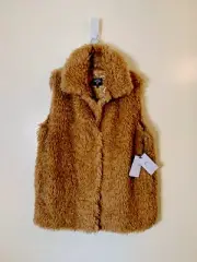 Ugg Tammie Faux Fur front snaps closure long vest camel brown NWT sz XL $168.00