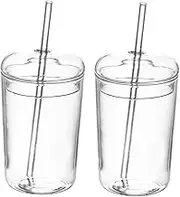 UTHCLO Ribbed Glassware Set 2 Large Capacity Cups Straw for Juice Milk Tea Coffee Family Office Restaurant