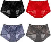 [FARZAH] Women Panties Female Underwear Ladies Mid Rise Briefs Womens Comfy Hipster Panties Ladies Lace Maxi Briefs Underwear Underwear Cotton Knickers Cotton Full Comfort Fit Underwear， Pack Of 4(Color:D,Size