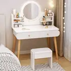 LED Luminous Beauty Dresser Vanity Table with Mirror, Stool and Storage Drawers