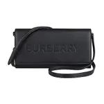 BURBERRY 巴寶莉 HENLEY壓印LOGO小牛皮10卡釦式斜背長夾(黑)