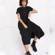 Madewell NWT Dolman-Sleeve Button-Front Midi Dress Button Up Black Medium