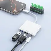 Quanlex 100W USB C to HDMI Adapter, 3 in 1 USB-C to HDMI for iPhone 16 15, 4K@60Hz to TV, Type C+5Gbps USB 3.0 +Digital AV Adapter 4K Sync Screen Connector with Fast Charging Port (White)