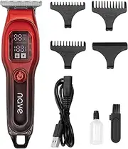 Nave Cordless Hair & Beard Trimmer for Men – Professional T-Blade Clipper with LED Display, USB-C Charging, 3 Guide Combs (1/2/3mm) 90 Min Runtime