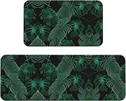 Banana Leaf Green Print Kitchen Floor Mat 2 Sets Non-Slip Rugs for Kitchen Laundry Office and Home Decor