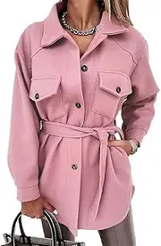 [Z-Mo] Women's Wool Blend Jacket, Long Sleeve Button-Front with Belt, Winter Coat